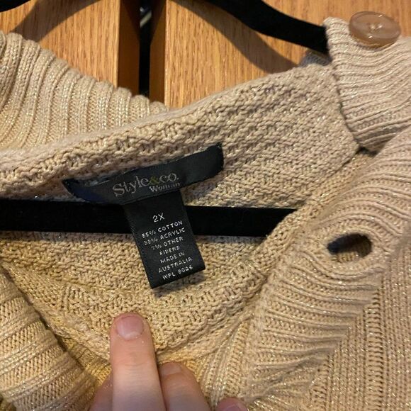 Style & Co Metallic Turtleneck Sweater Tan - Picture 2 of 4
